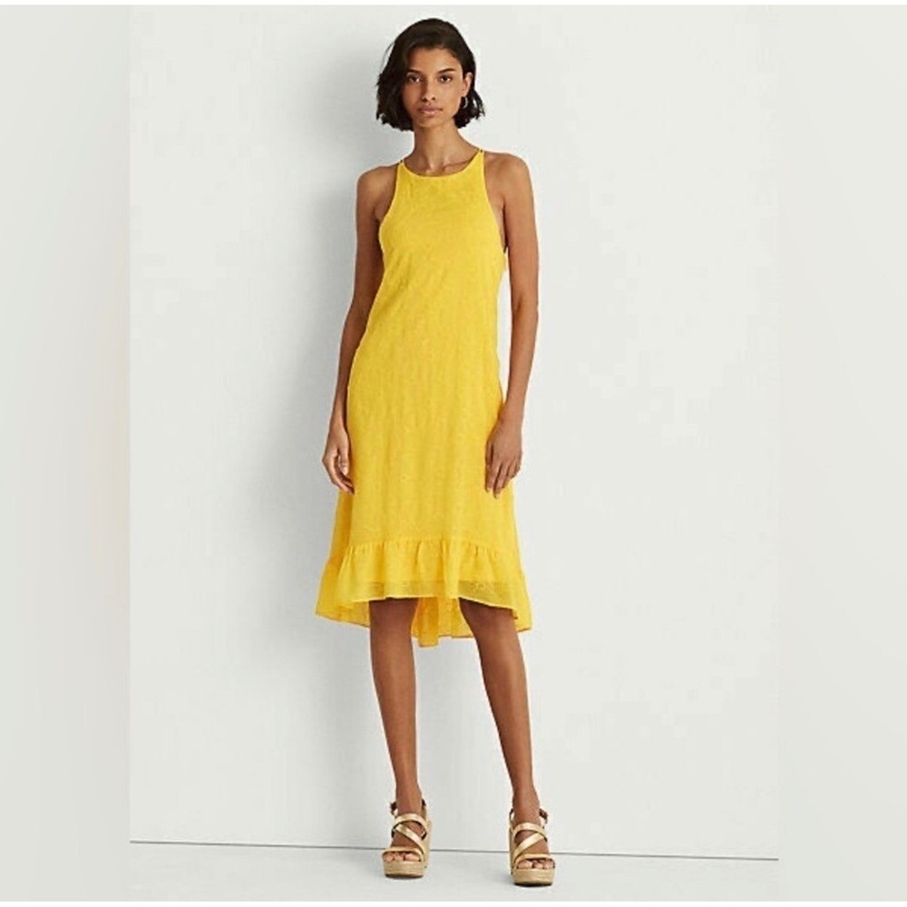 Ralph Lauren‎ Black Label Yellow Embroidered Eyelet Sleeveless Dress Size 0P